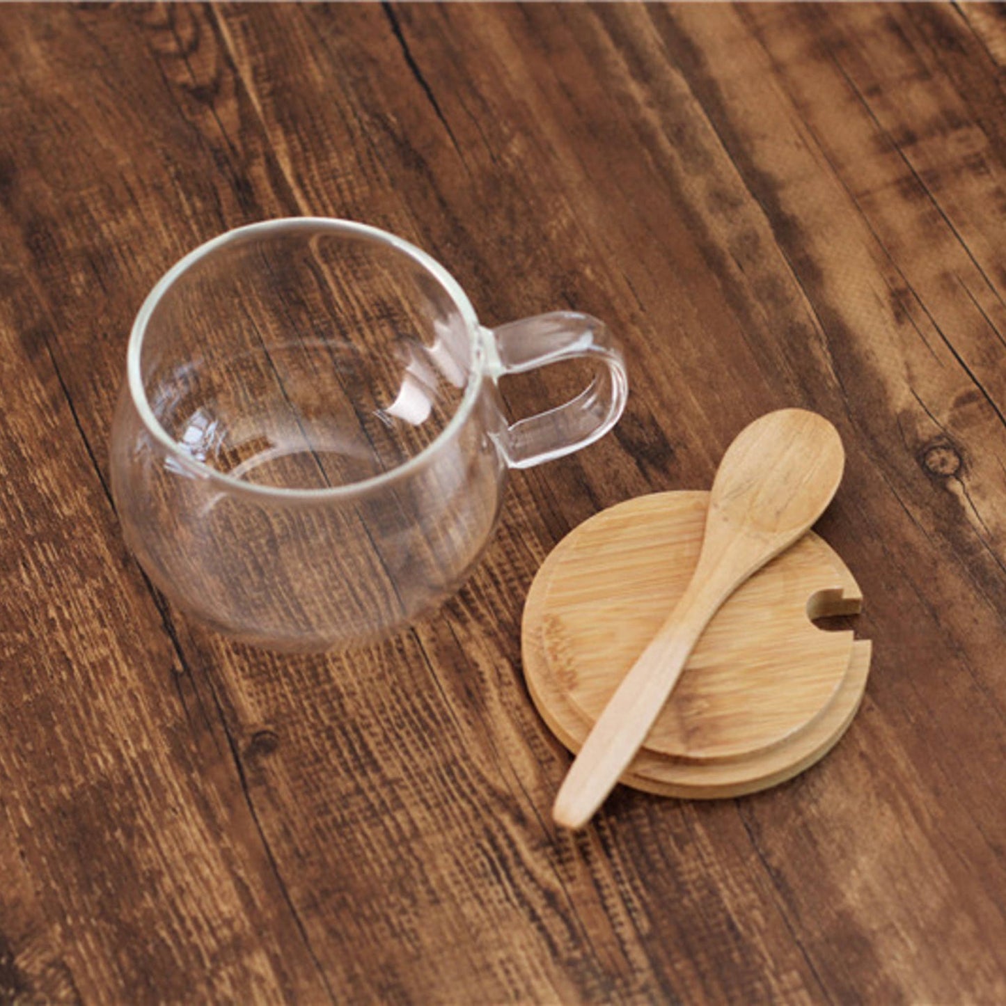 Glass Teacup with Bamboo Lid and Spoon