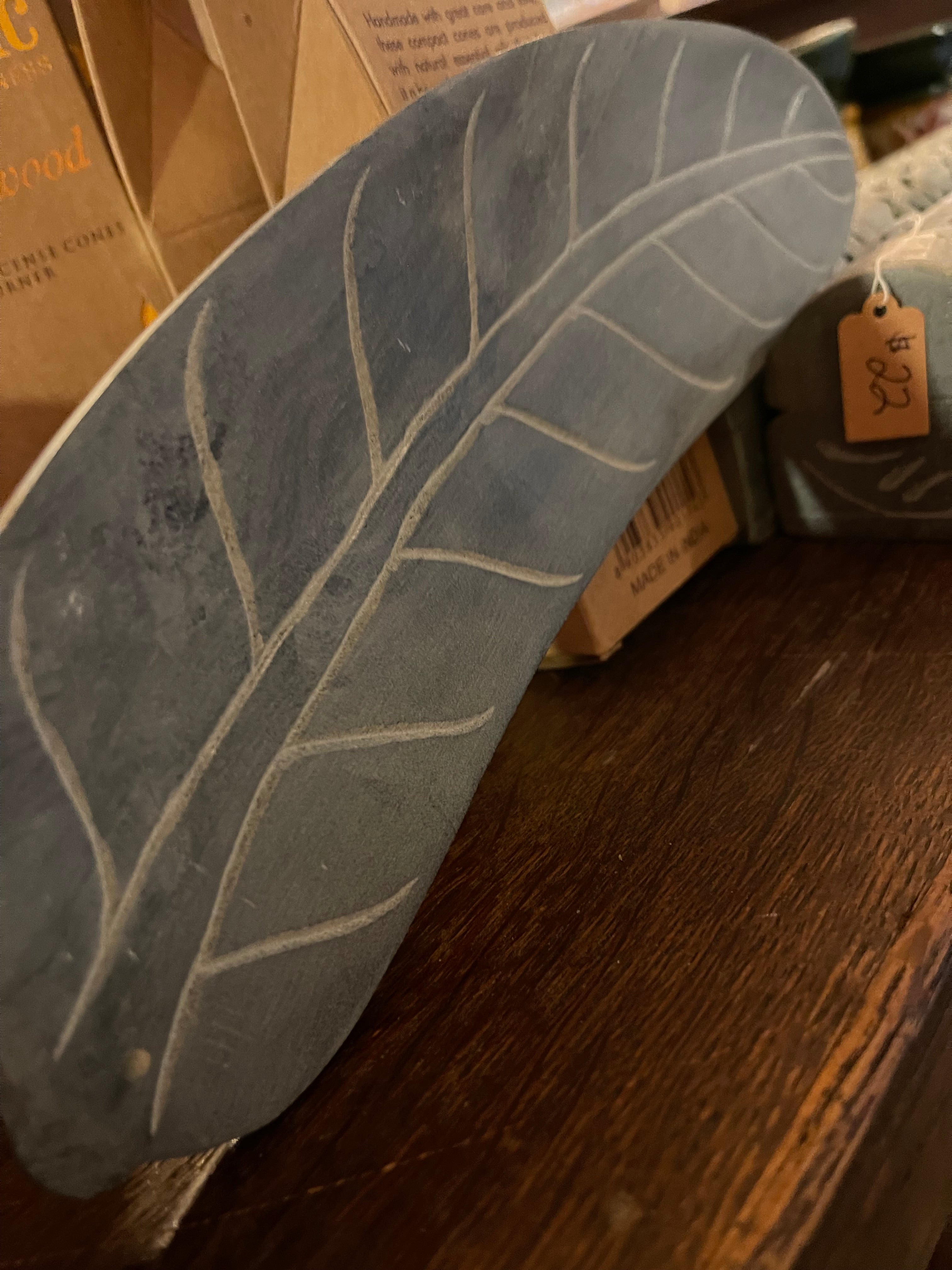 Hand-carved Soapstone Leaf Incense Burner