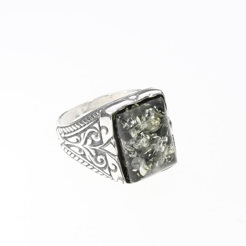 Mystic Green Amber Ring (Size 9)