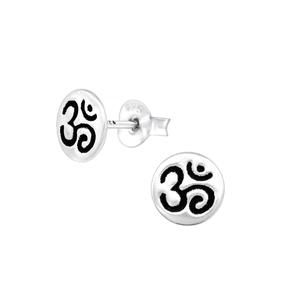 OM Symbol Stud/Post Earrings (925 Sterling Silver)