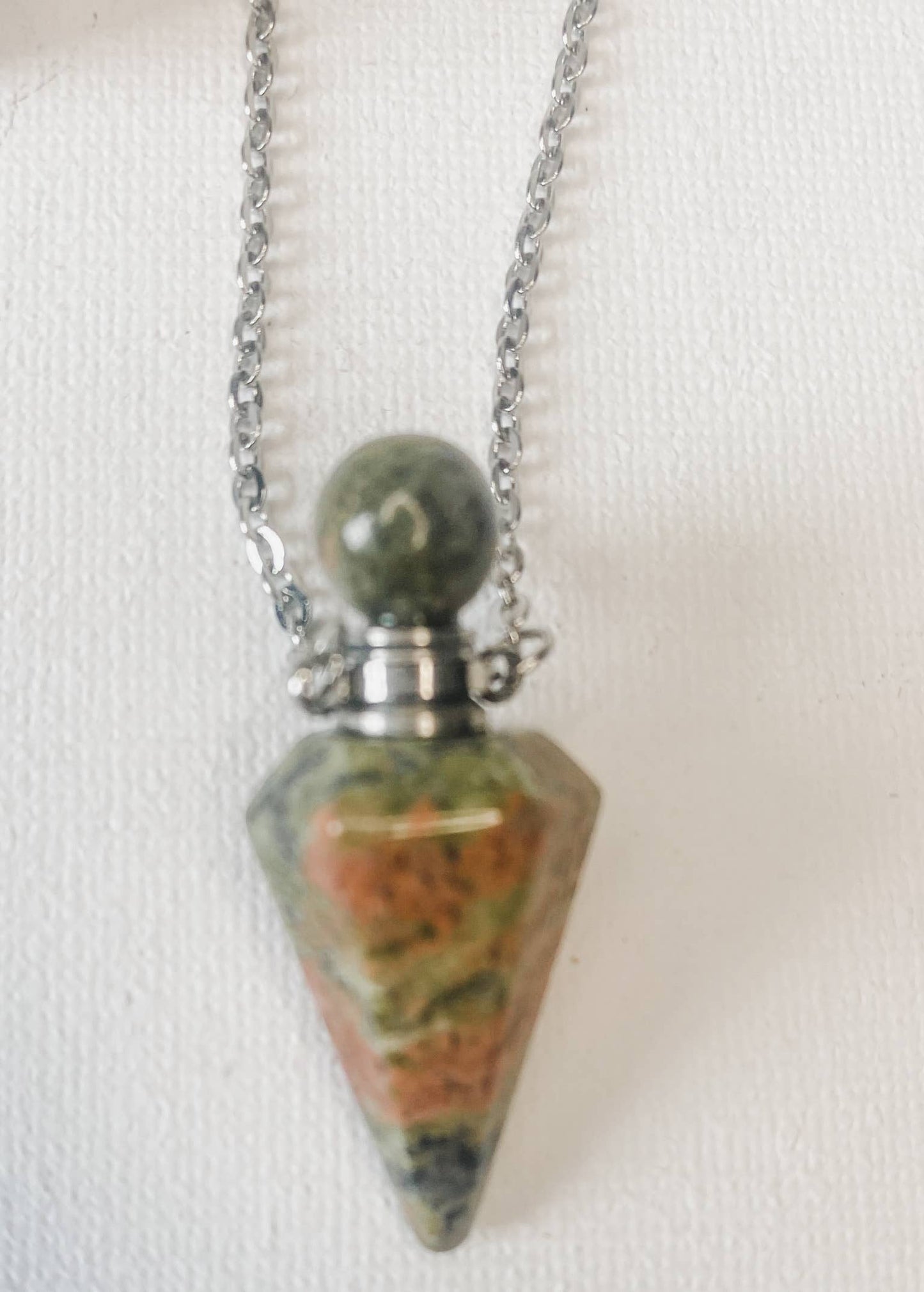 Jasper Stone Pendulum Necklace with Secret Chamber