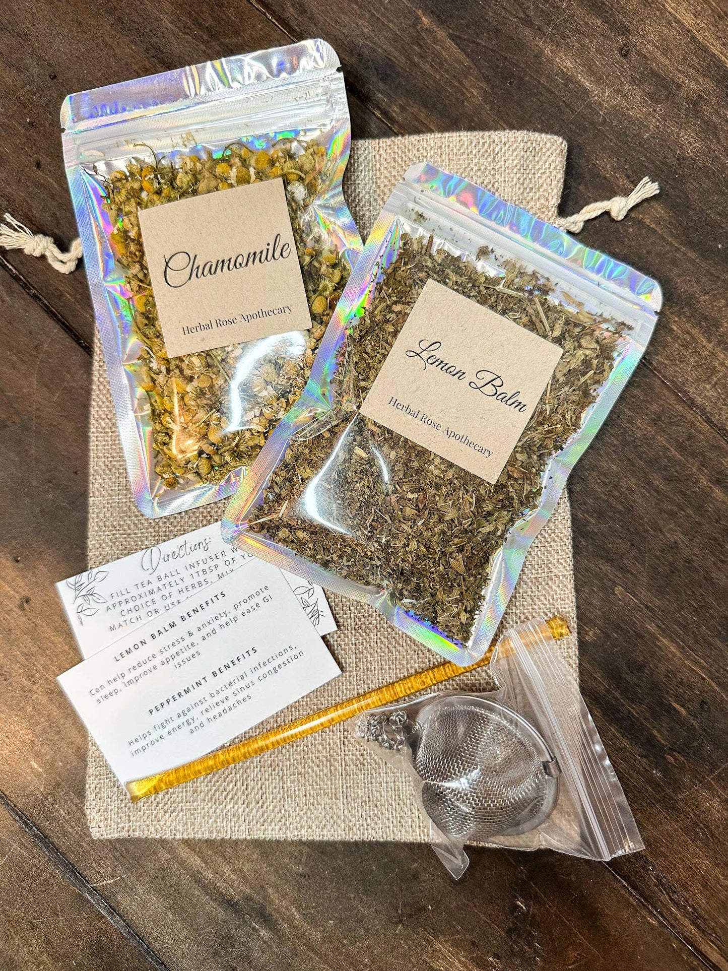 LIFE HAPPENS, TEA HELPS - Herbal Tea Kit - Includes Herbal Teas, Tea Infuser, Honey Stick, & Natural Burlap Gift Bag!