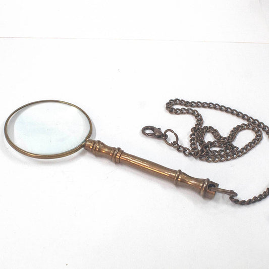 Victorian Magnifying Glass with Brass Handle & 14' Brass Chain