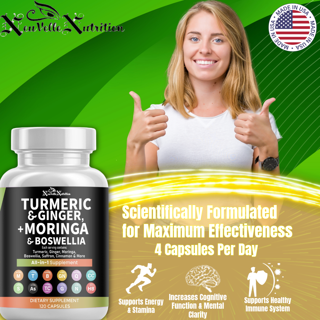 All-in-1 Anti-Inflammatory & Immune Support with Moringa, Turmeric, Boswellia, Ginger, Ashwagandha, Quercetin, Cinnamon, Tart Cherry, Garlic, Nettle, Holy Basil & Black Pepper – 120 Vegan Capsules