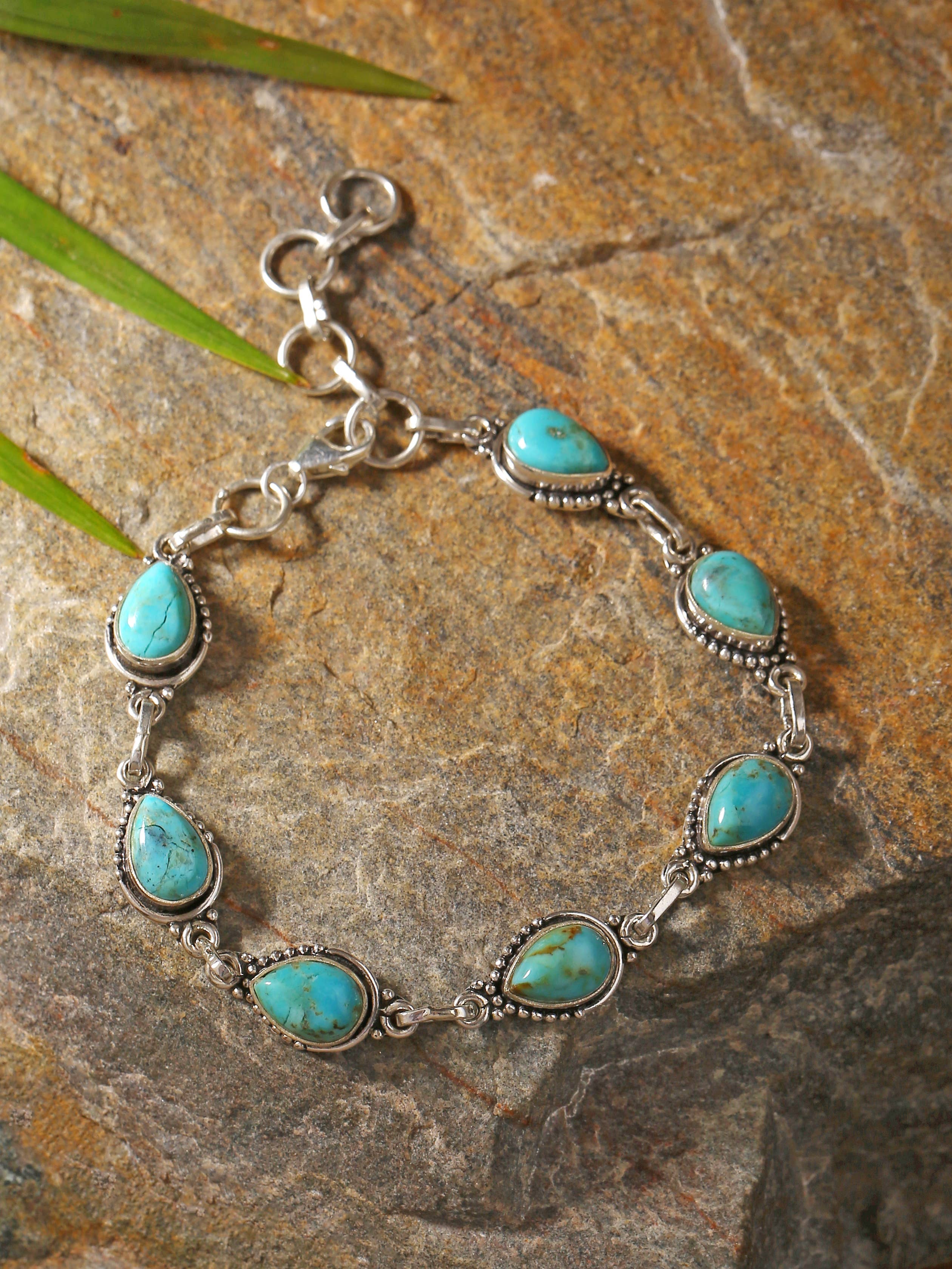 Blue Mohave Turquoise 7-Stone Bracelet - Handcrafted & set in Sterling Silver - Designed for Protection & Inner Peace