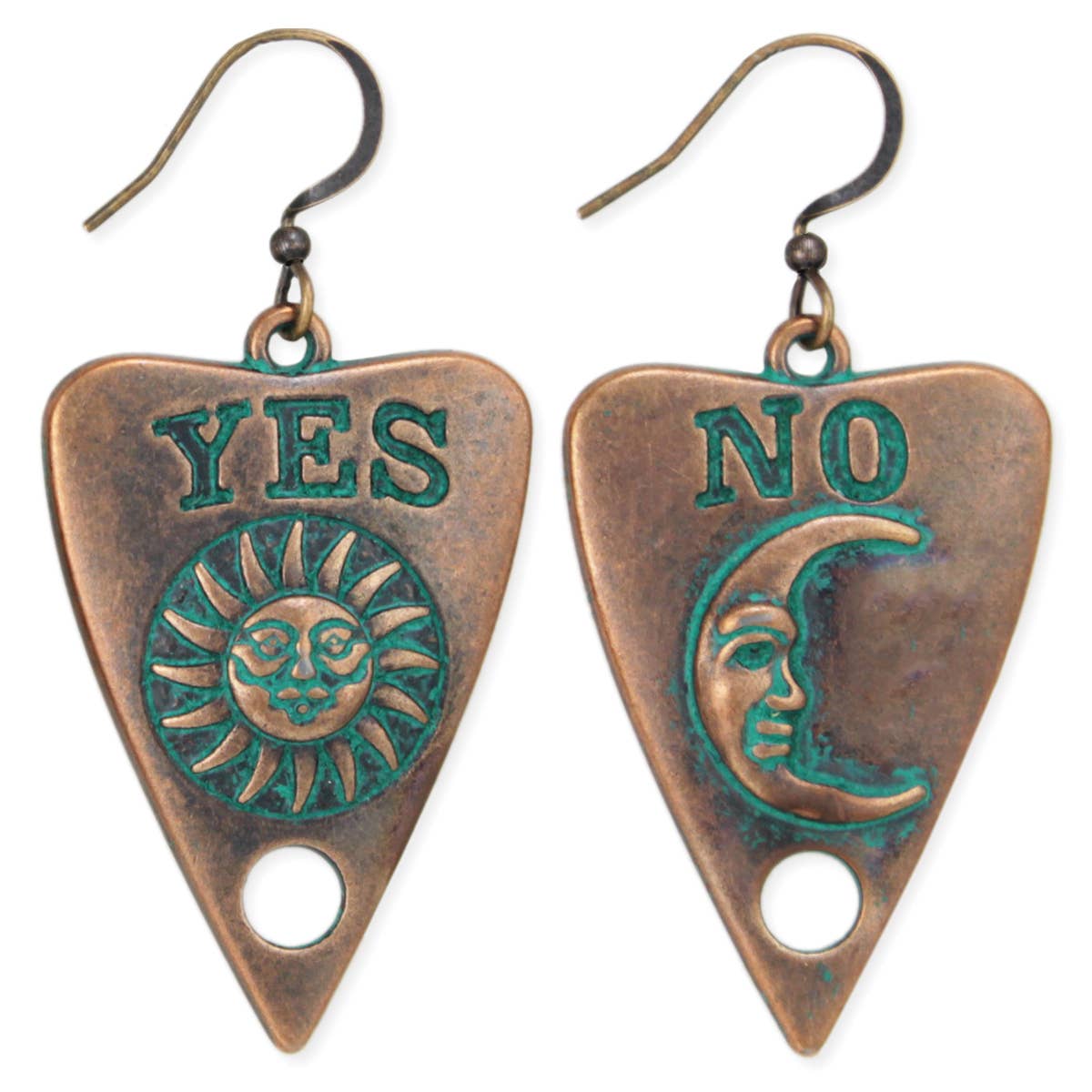Mystic Green Patina Ouija Board Earrings