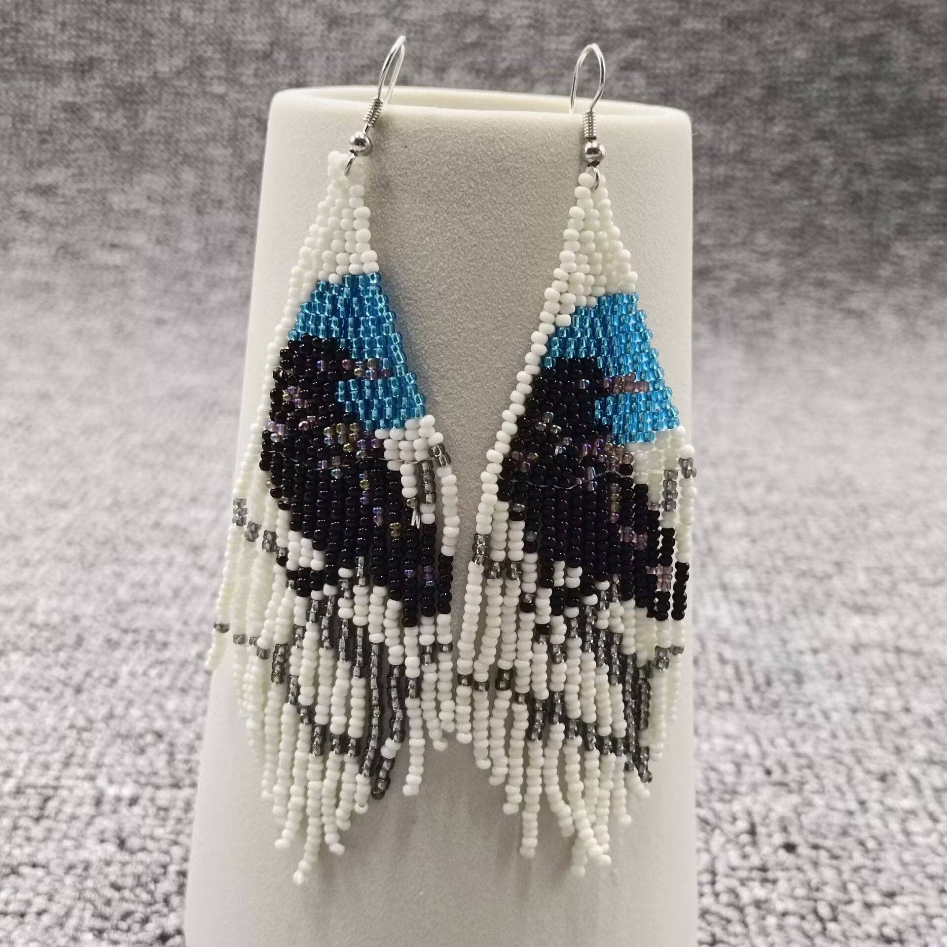 Blue Moon Raven Bead Earrings