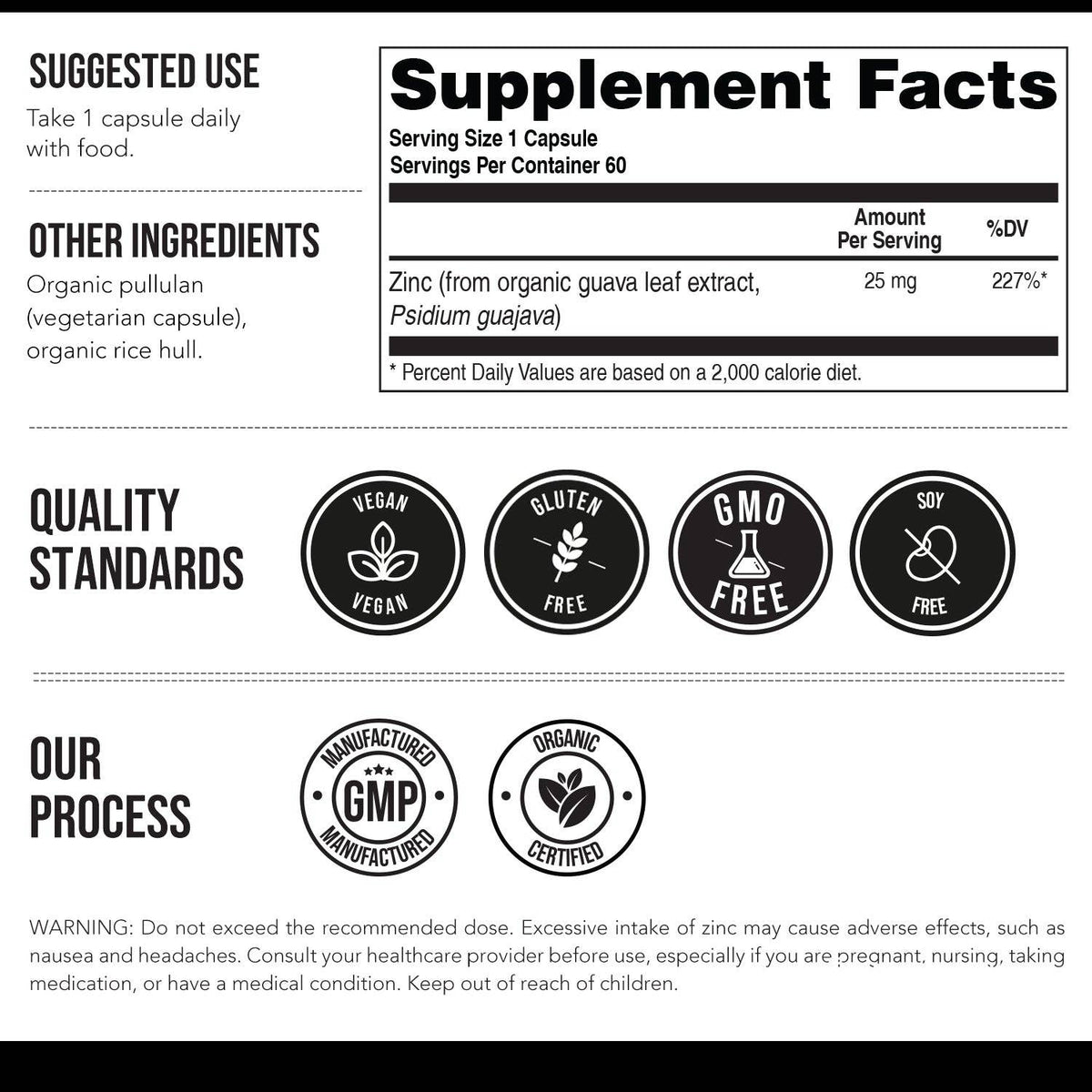 Organic Zinc | Whole Food Zinc Supplement - 25 mg of Zinc