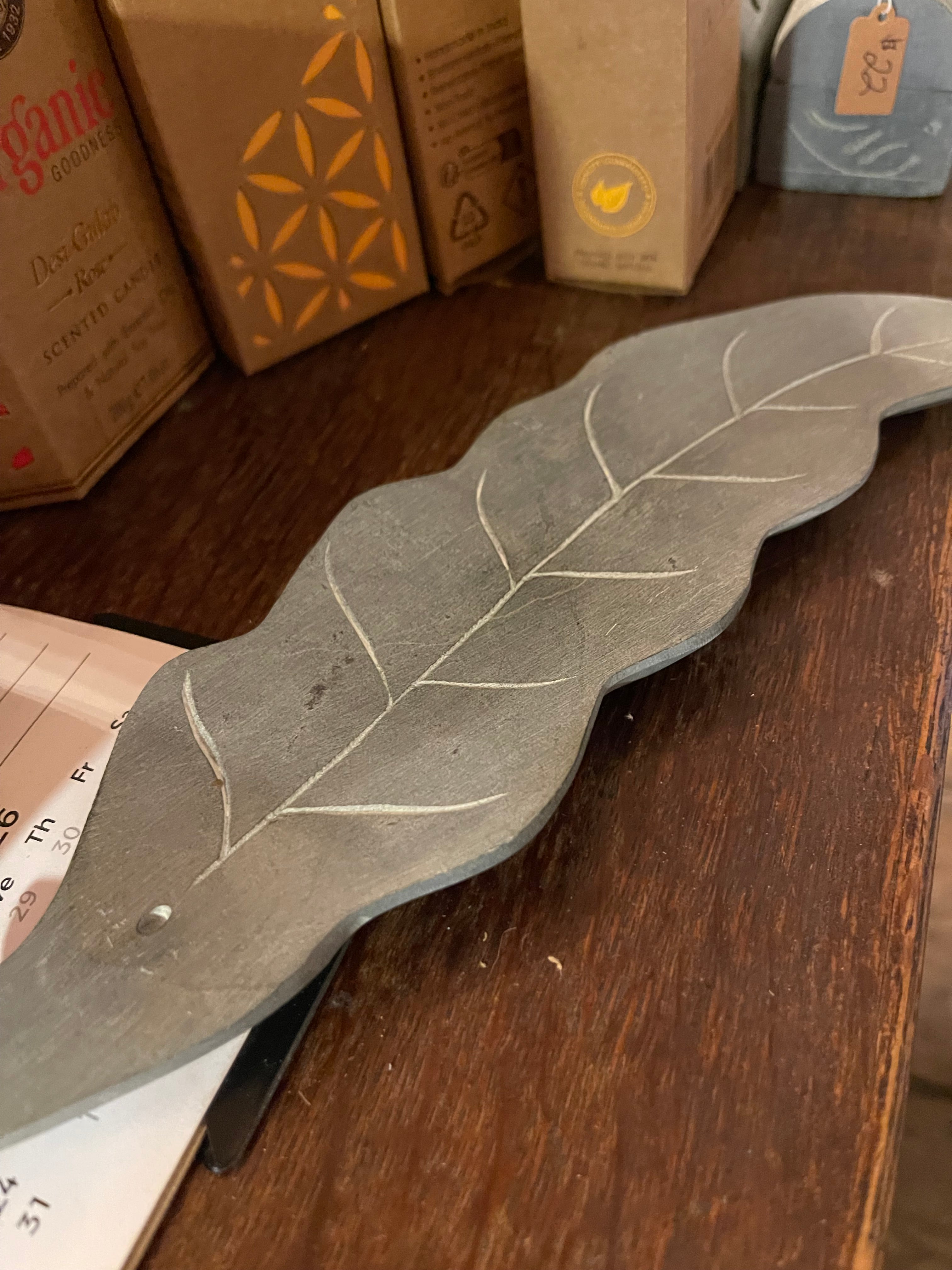 Hand-carved Soapstone Leaf Incense Burner