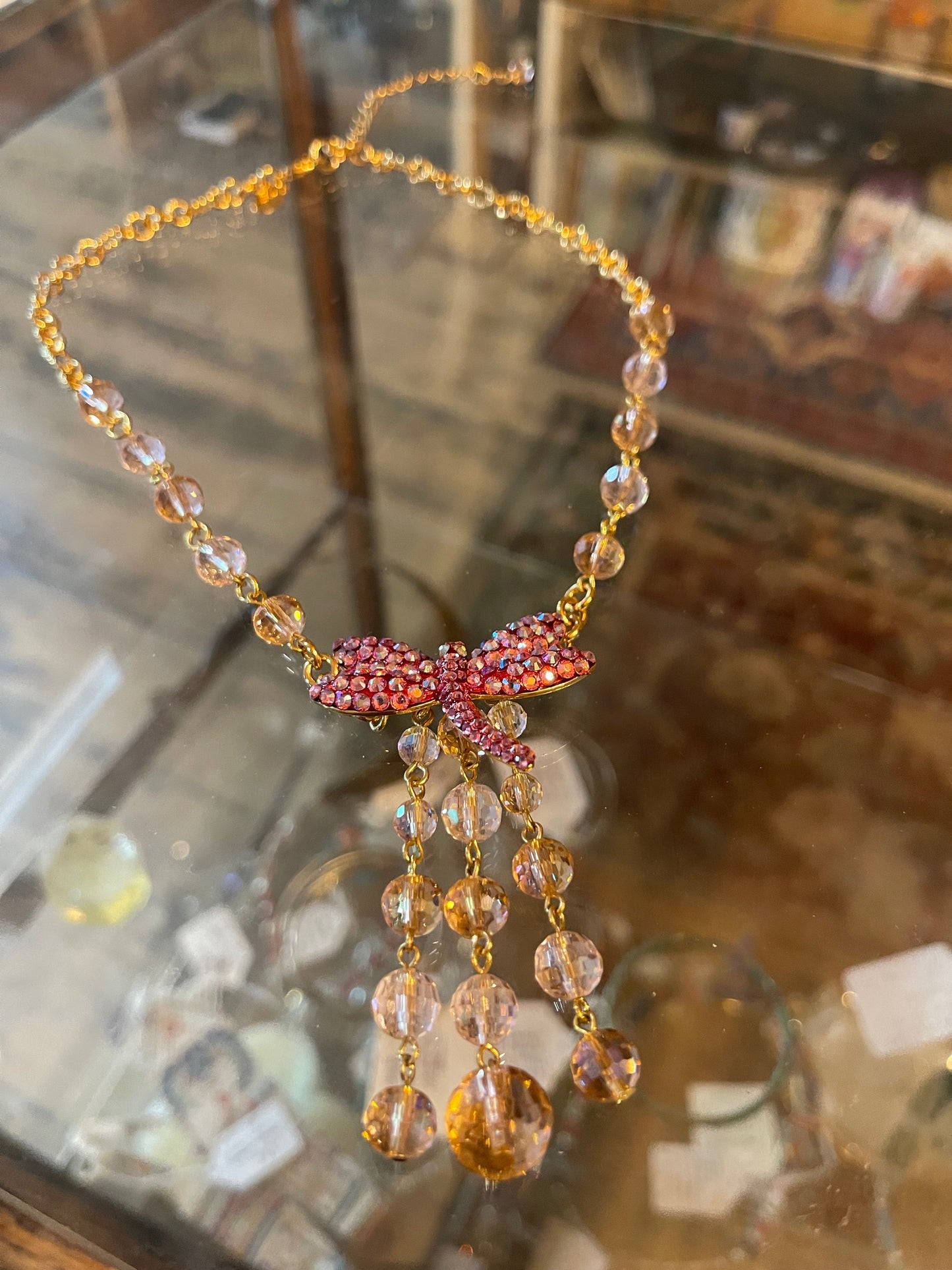 Dragonfly and Crystals Gold Necklace by Kirks Folly (Vintage)