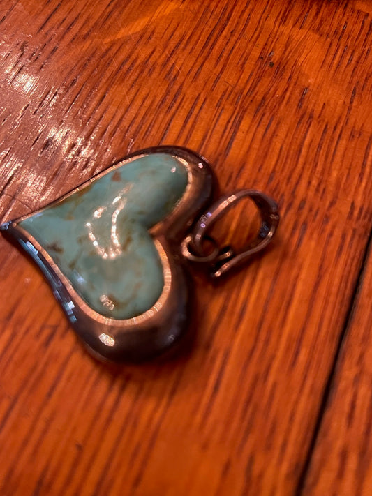 Turquoise Heart Copper Pendant (Vintage)