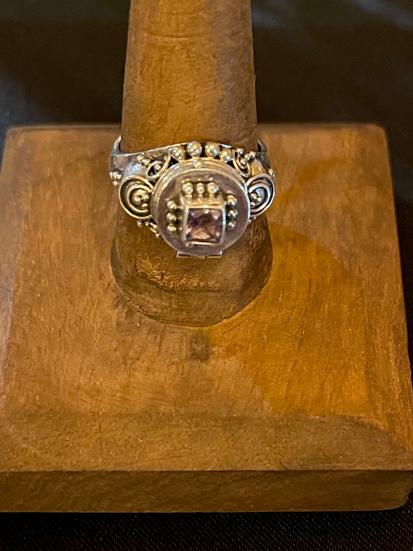 Amethyst Celtic Ring with Hidden Chamber, Sterling Silver (Size 5)