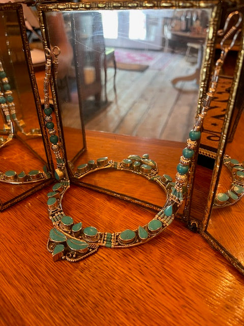 Tibetan Turquoise Necklace - Handmade & Silver Plated