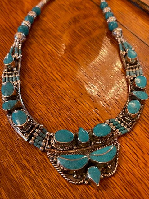 Tibetan Turquoise Necklace - Handmade & Silver Plated