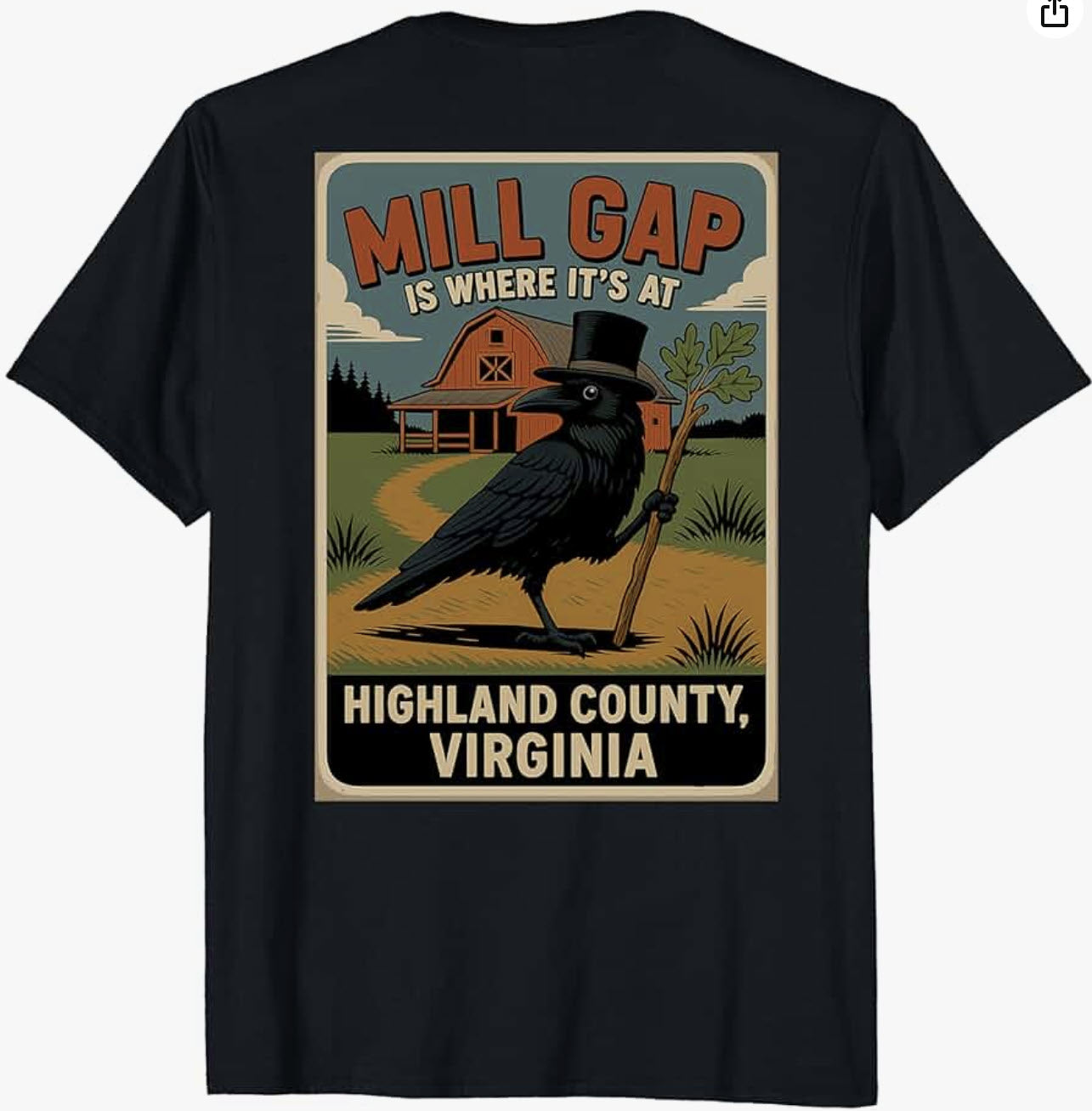 Men's Black t-shirt - Back - Mill Gap in Highland County, Virginia