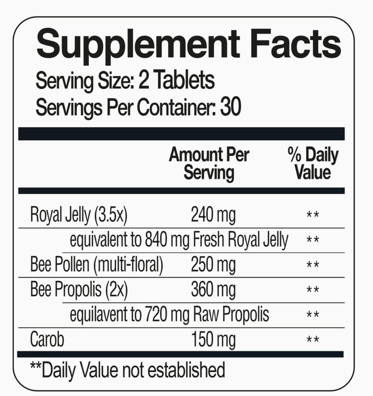 Royal Jelly, Bee Pollen, & Propolis Tablets - Ultra Strength Tablets