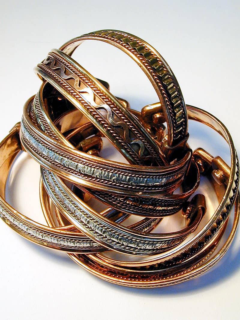Thin Copper, Mixed-Metal Cuff Bracelet (Magnets at the wrist)