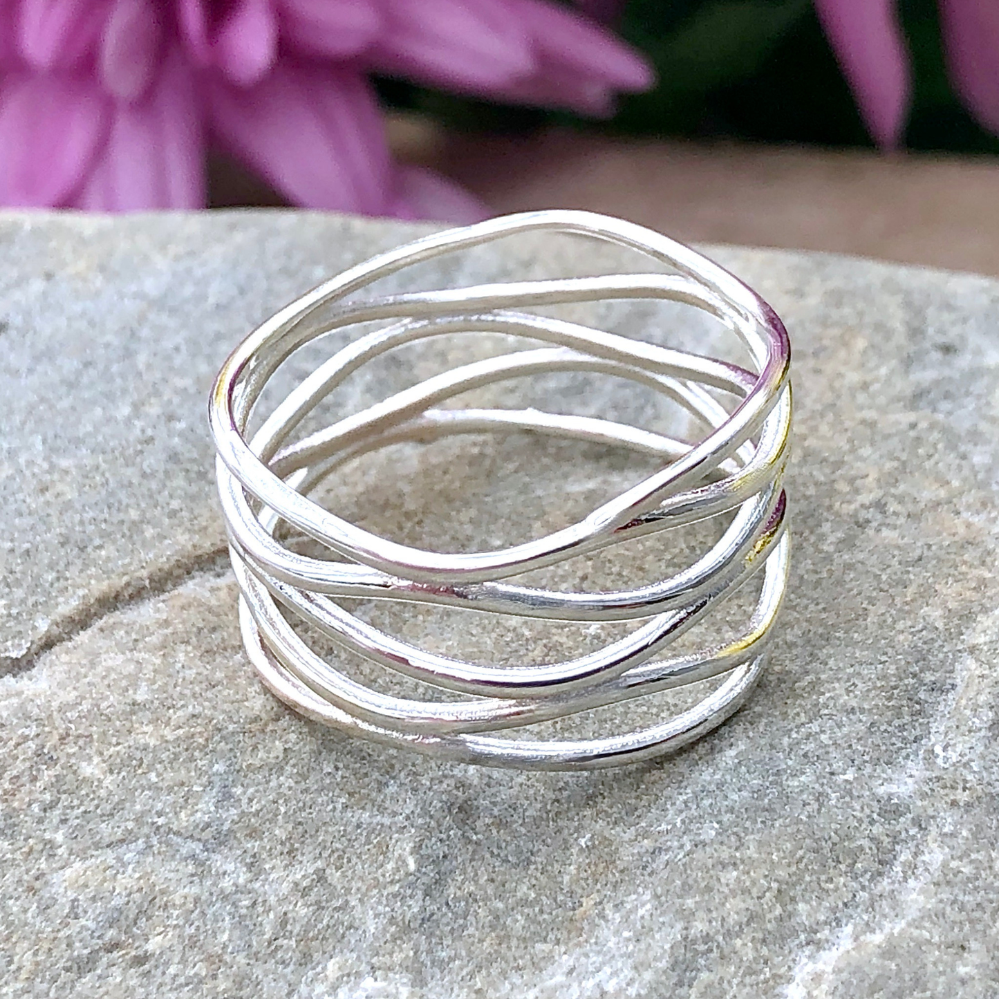 Sterling Silver Multiple Bands Layered Ring (Size 10)