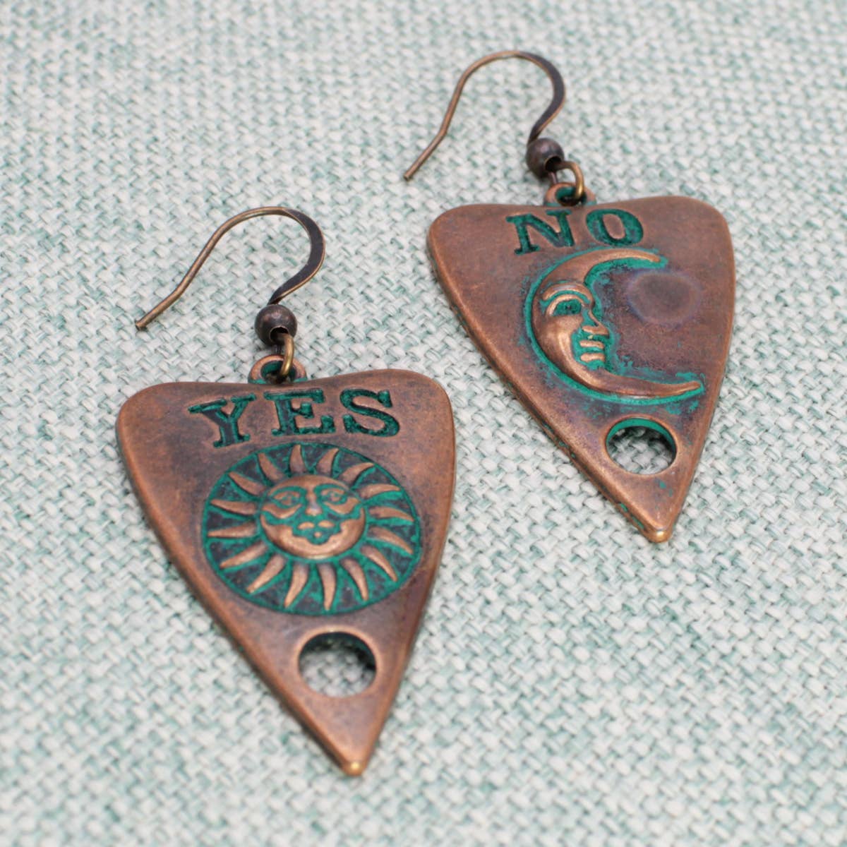 Mystic Green Patina Ouija Board Earrings