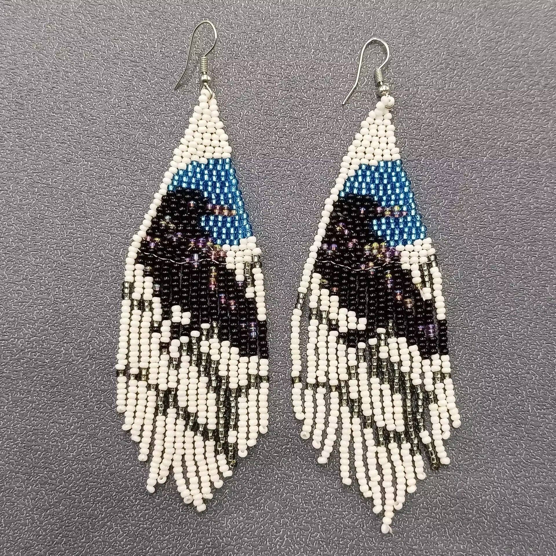 Blue Moon Raven Bead Earrings