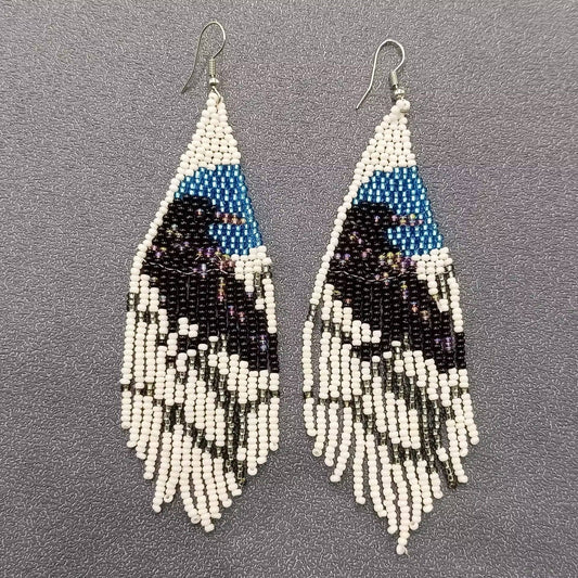 Blue Moon Raven Bead Earrings