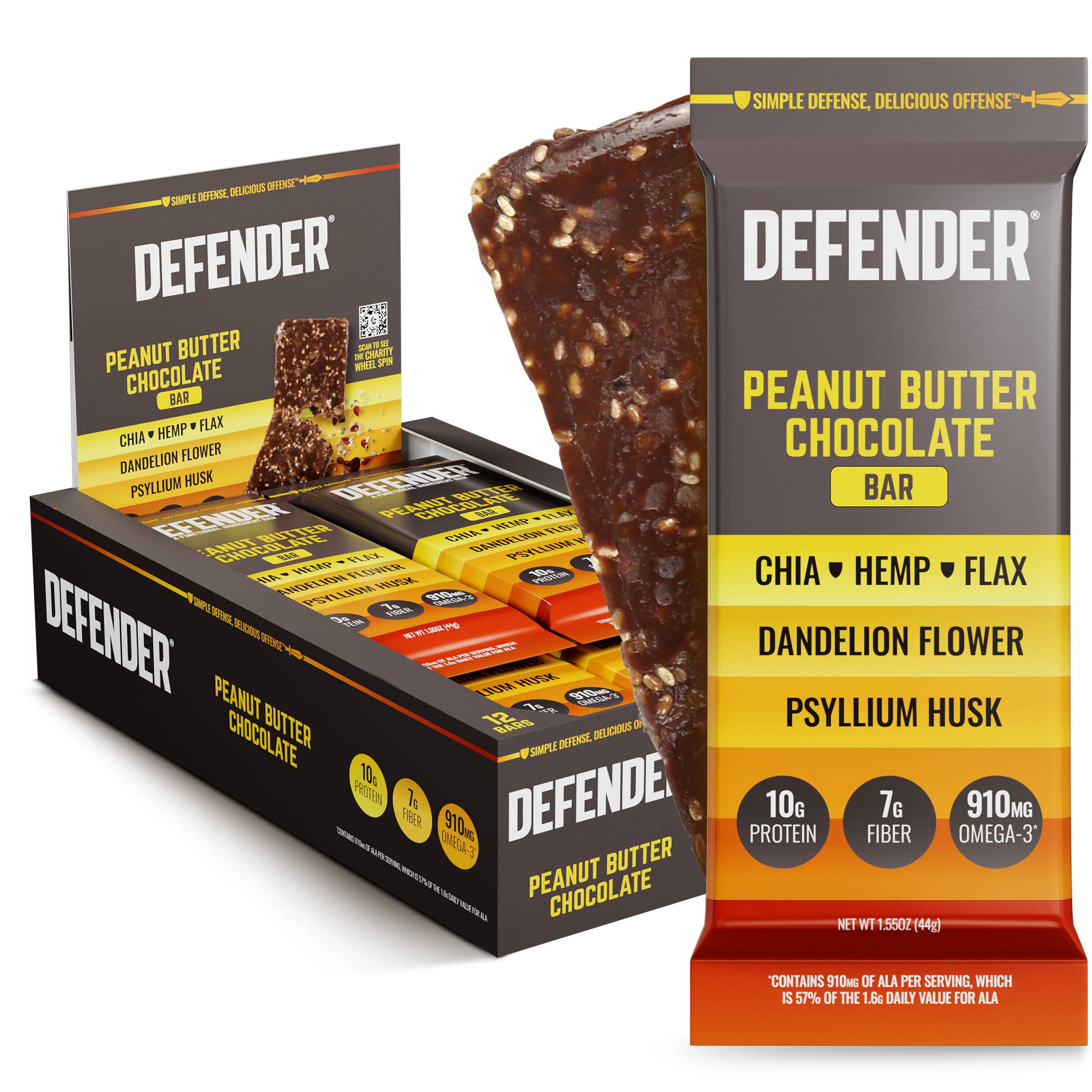 Peanut Butter Chocolate Defender Bar (Chia, Hemp, Flax, Dandelion Flower, Psyllium Husk)