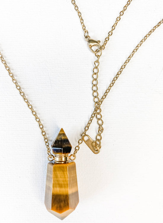 Tigers Eye Double Point Crystal - Hidden Chamber Gemstone Pendant & Necklace