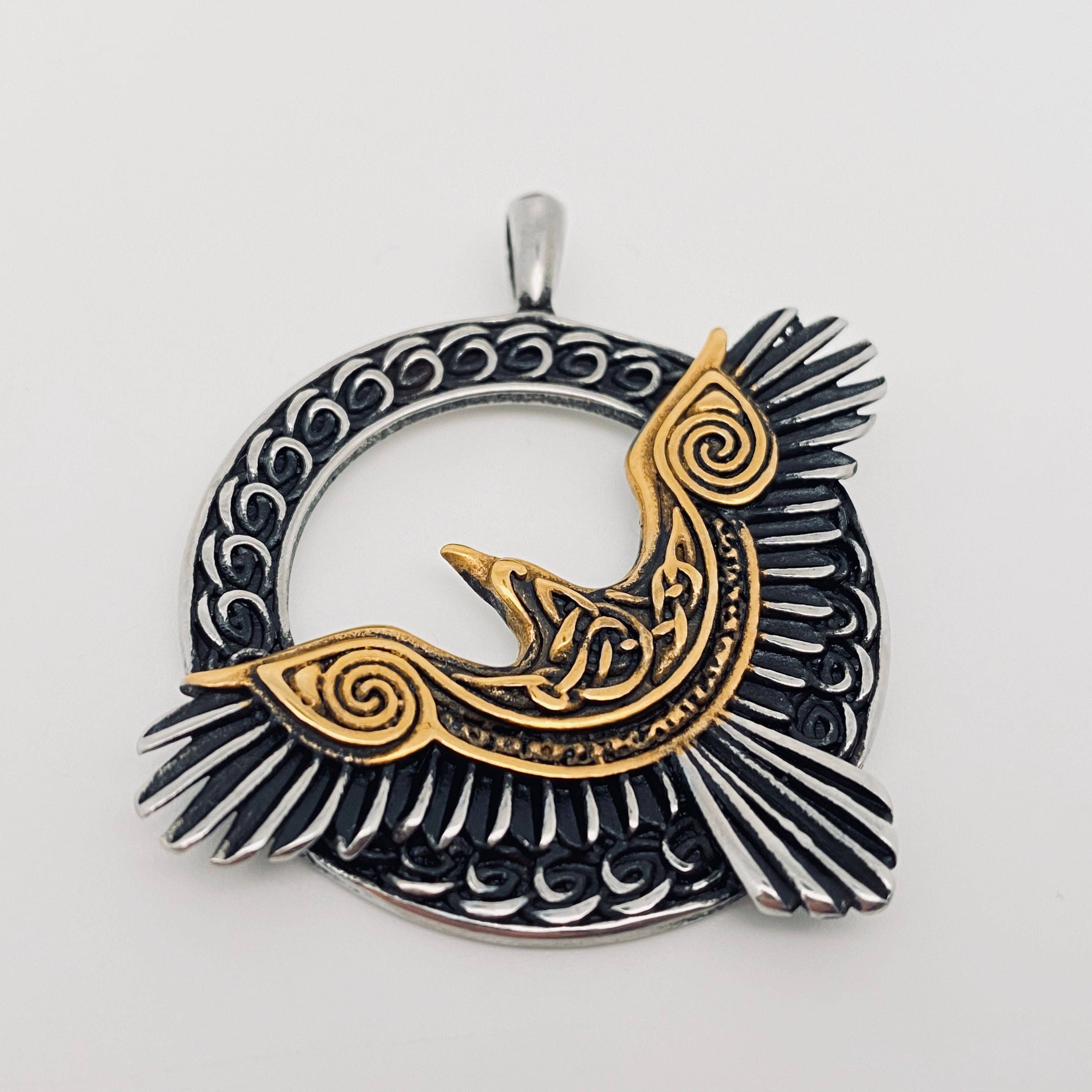 Celtic Knot & Crow Pendant (Stainless Steel)