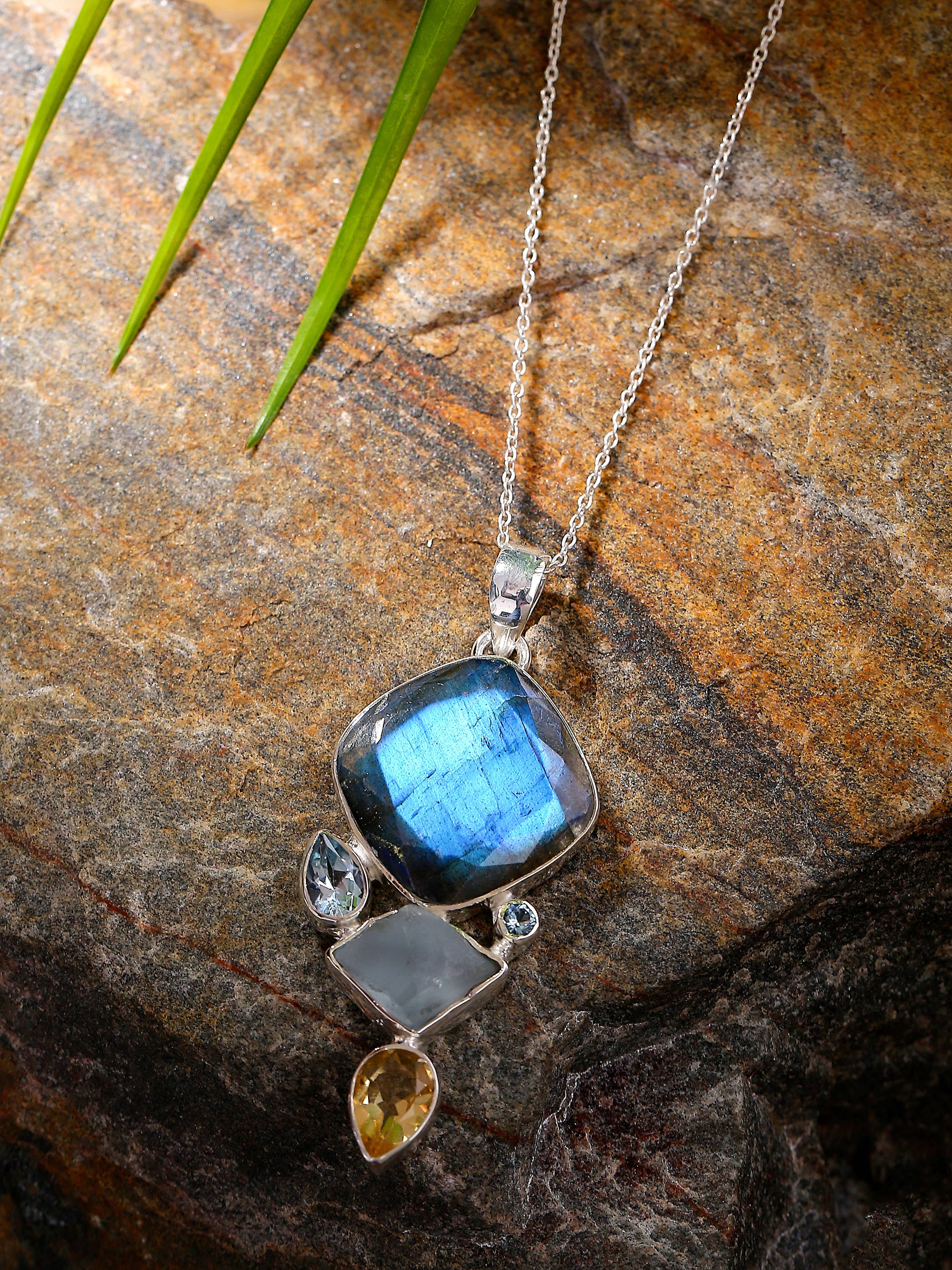 Labradorite Blue Topaz Pendant