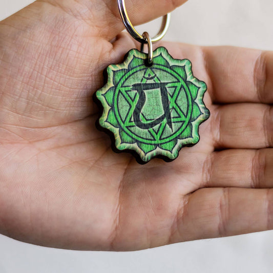 Heart Chakra Wooden Keychain