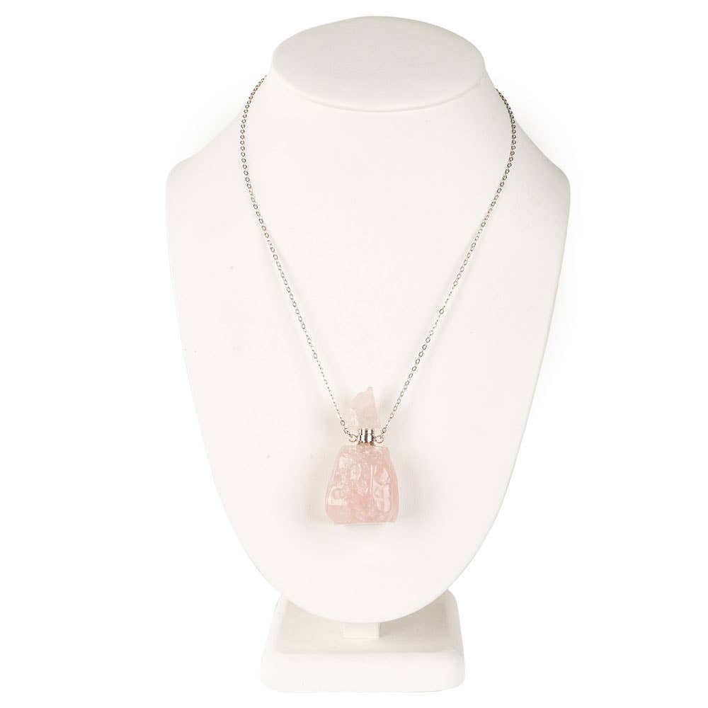 Rose Quartz Stone Bottle Necklace (Chamber opens)