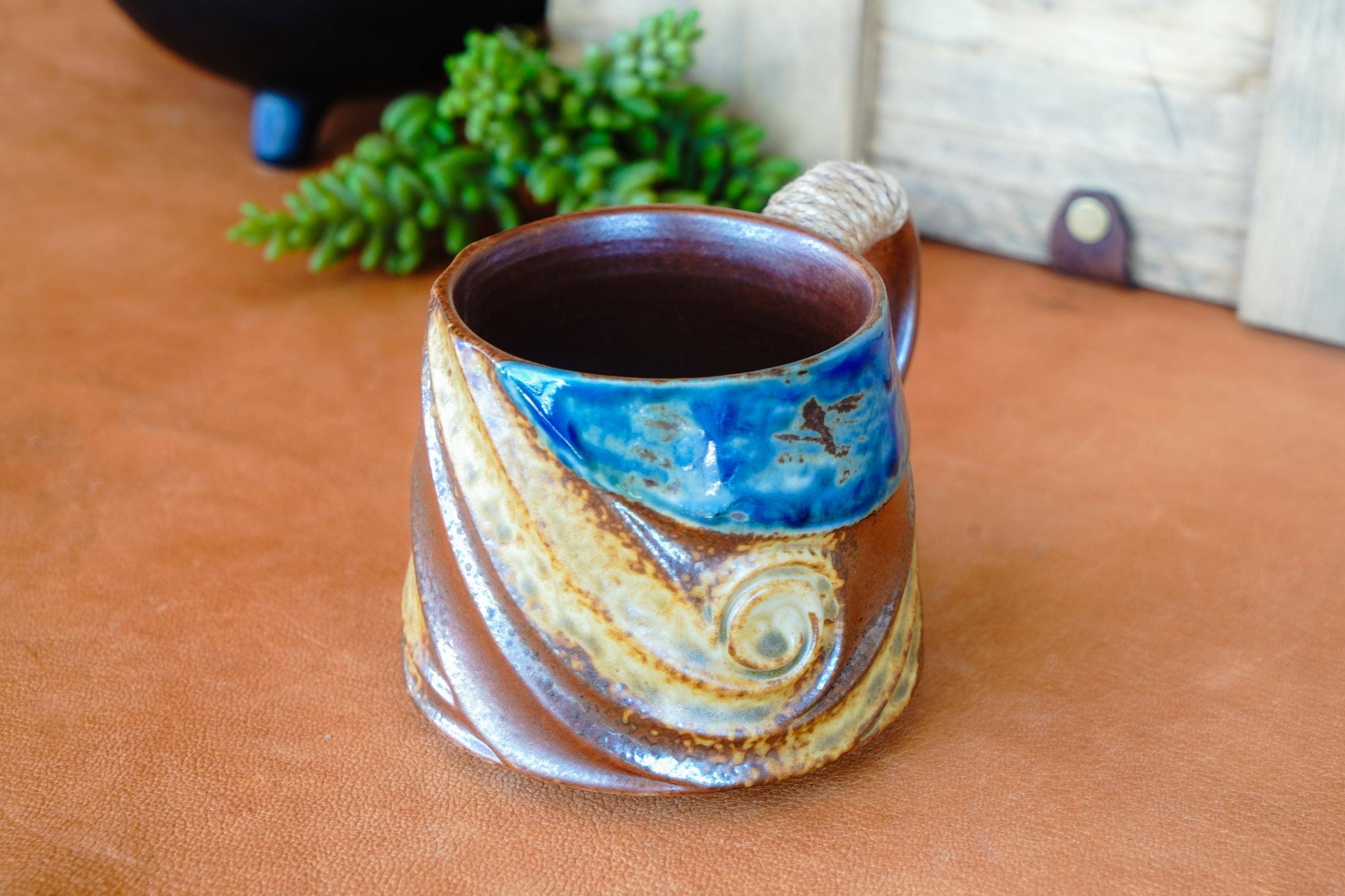 Rustic Earth Sky Mug with Rope Wrapped Handle