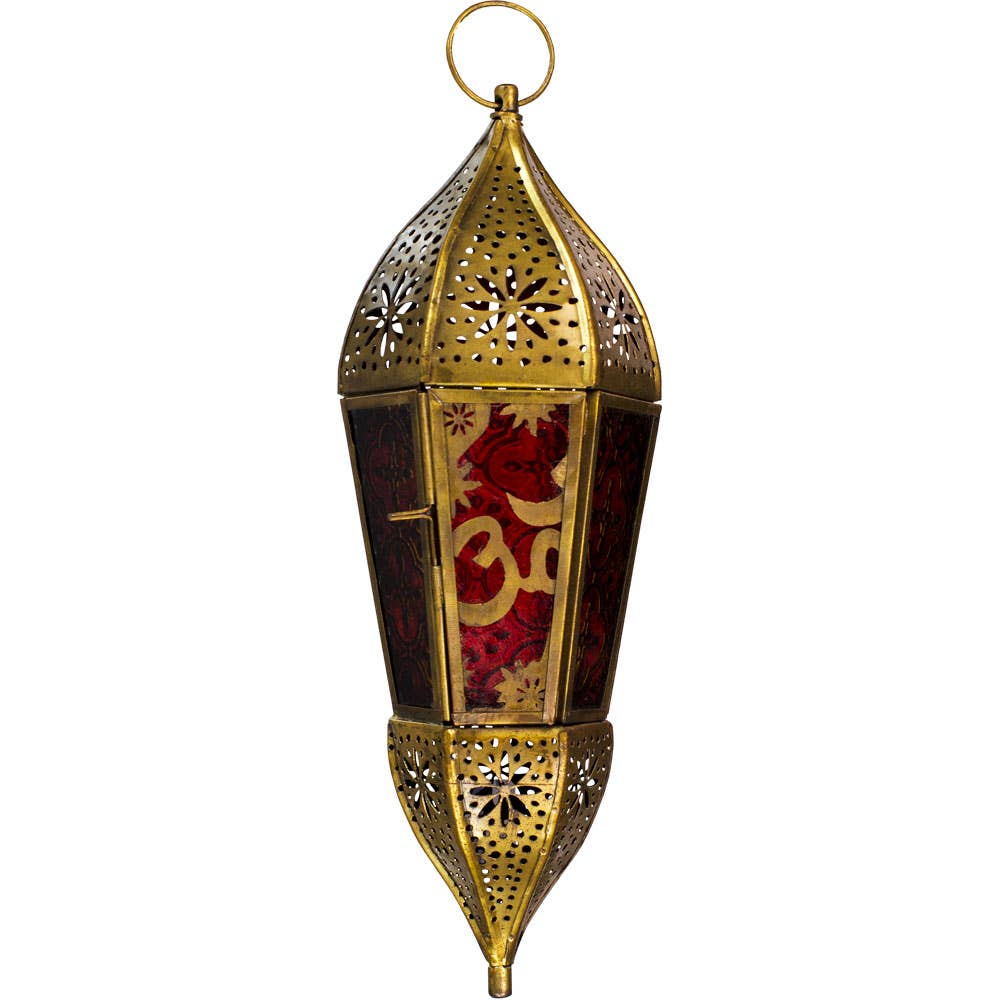 Mystical OM Lantern - Red and Amber Glass