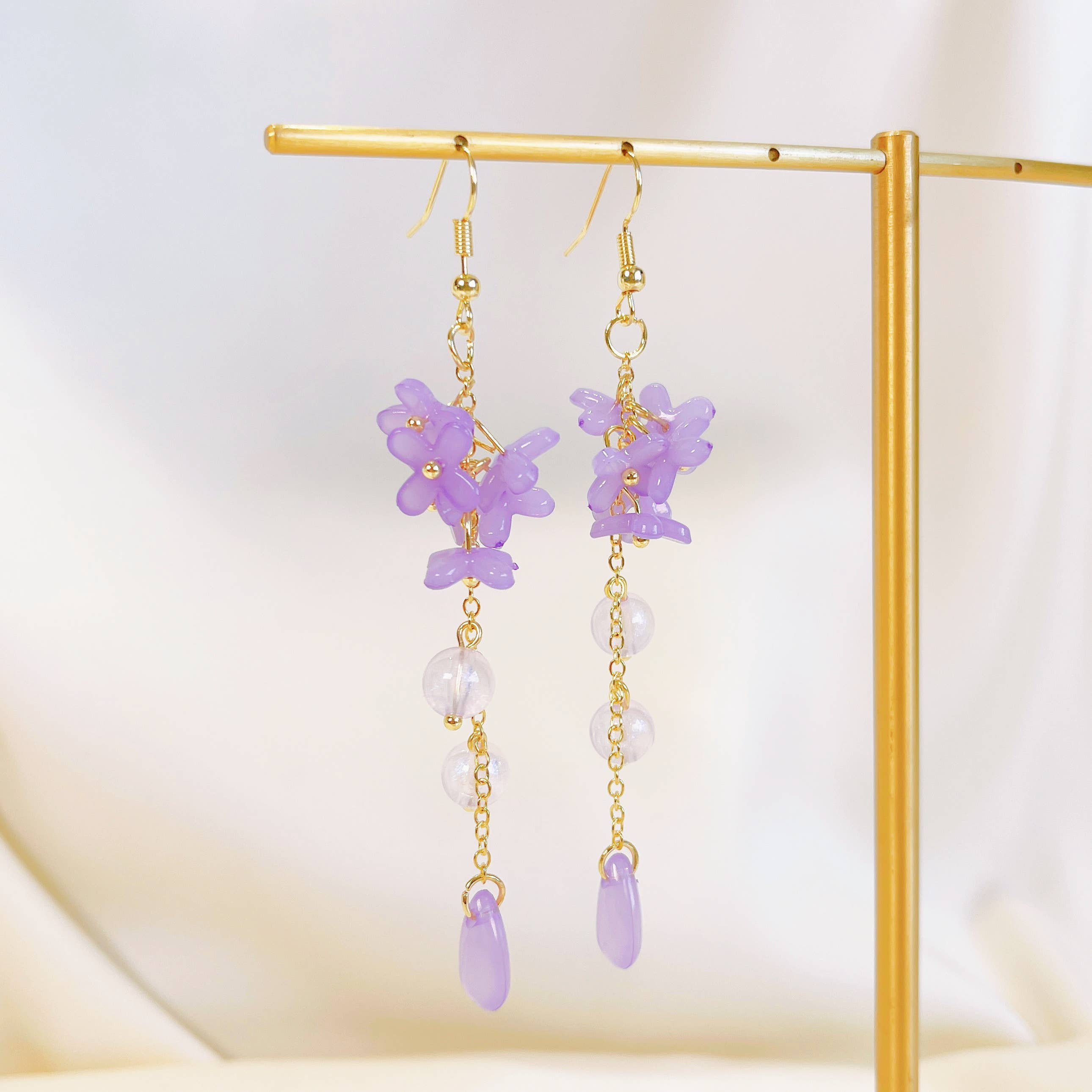 Purple Lily Earrings - 18K gold finish, S925 Silver Post (Handmade in USA)