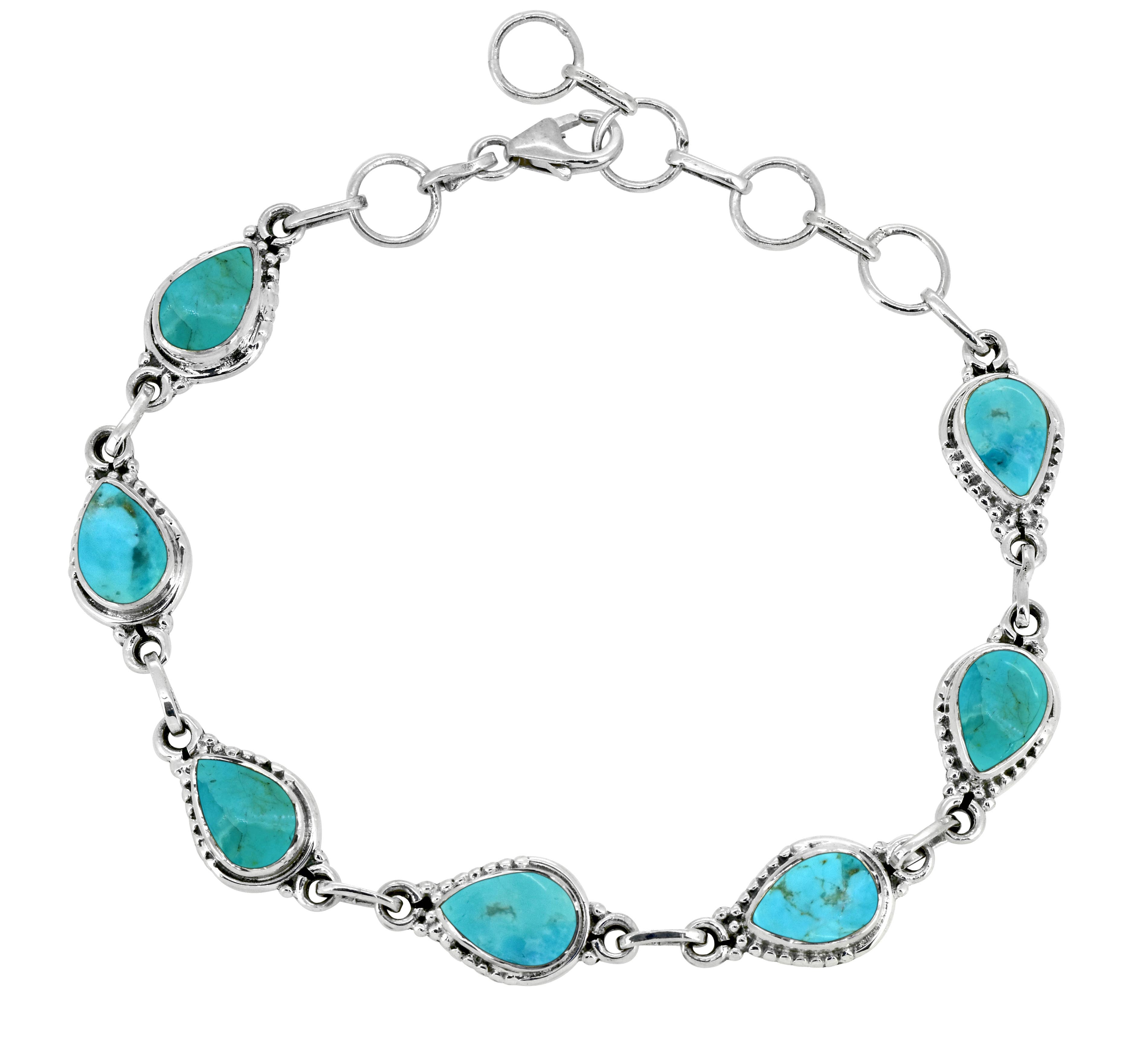 Blue Mohave Turquoise 7-Stone Bracelet - Handcrafted & set in Sterling Silver - Designed for Protection & Inner Peace