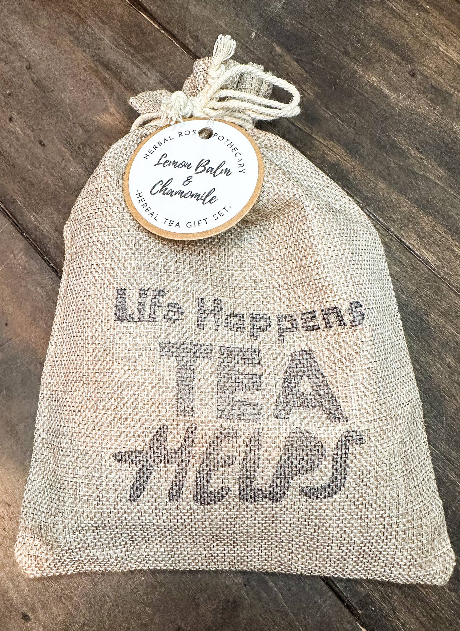 LIFE HAPPENS, TEA HELPS - Herbal Tea Kit - Includes Herbal Teas, Tea Infuser, Honey Stick, & Natural Burlap Gift Bag!
