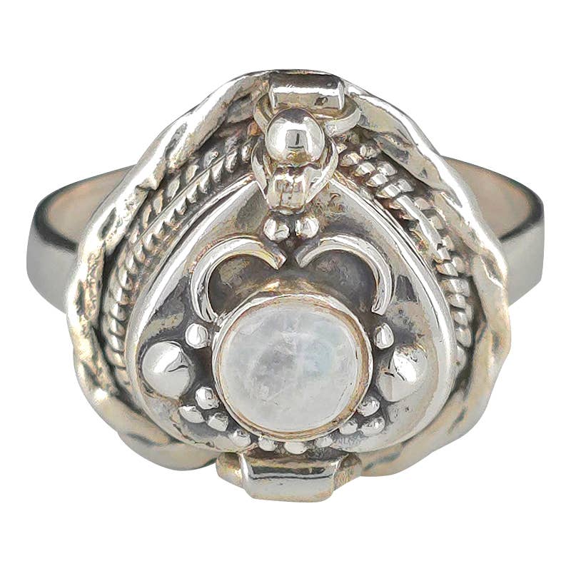 Moonstone Love - Hidden Chamber Heart Locket Ring (Size 9.5)