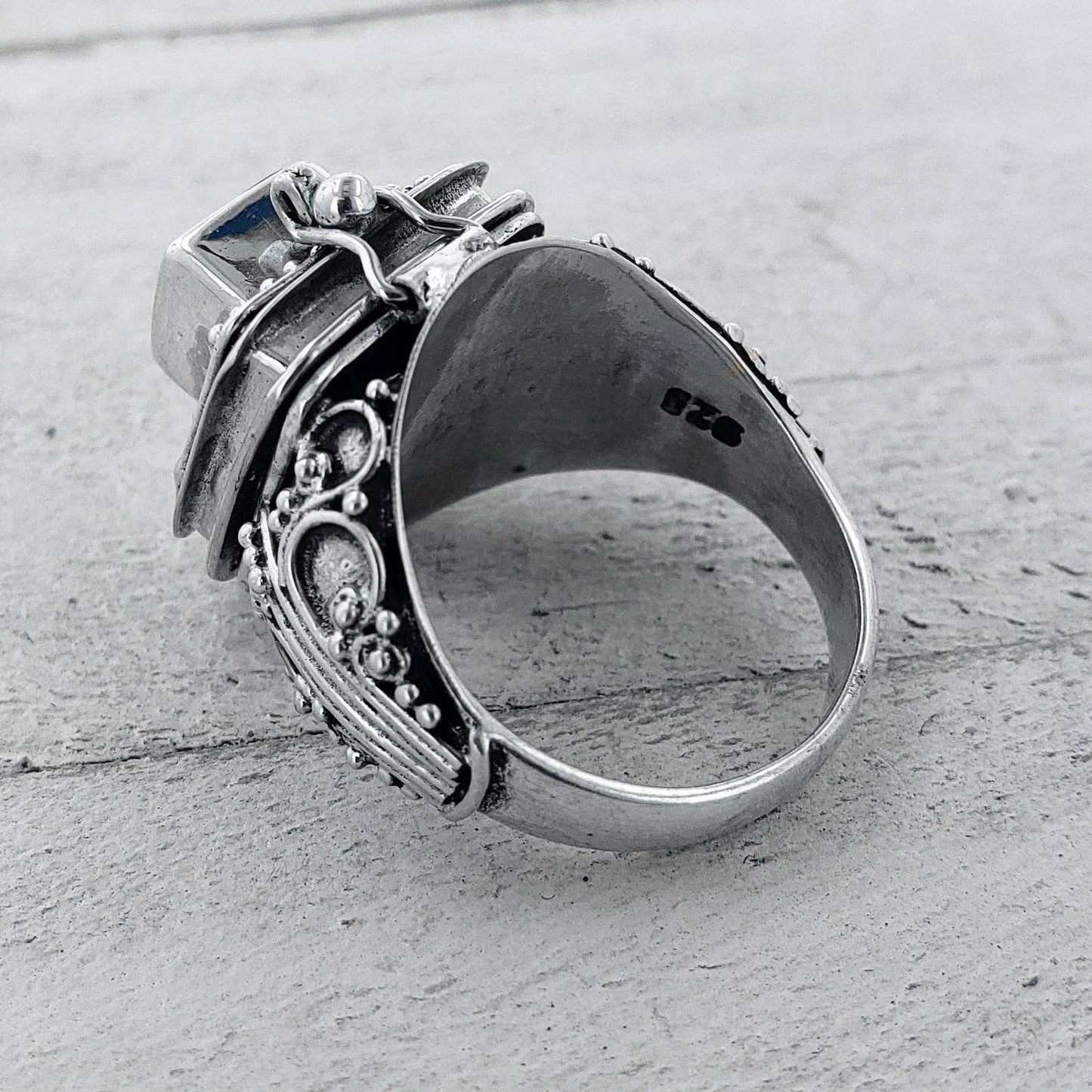 Celtic Goddess Smoky Quartz Ring with Hidden Chamber (size 5)