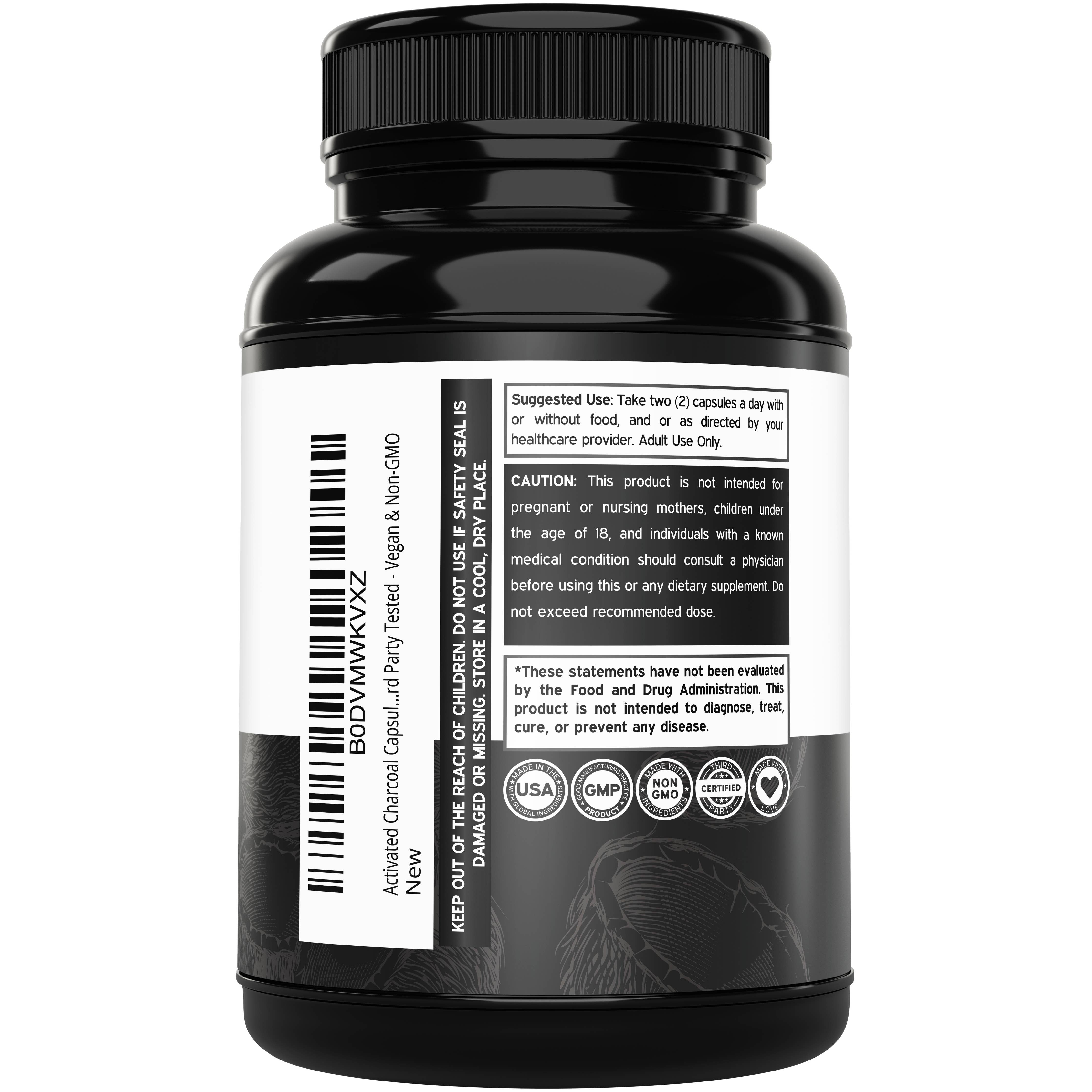 Organic Activated Charcoal Pills From Coconut(120 Capsules)