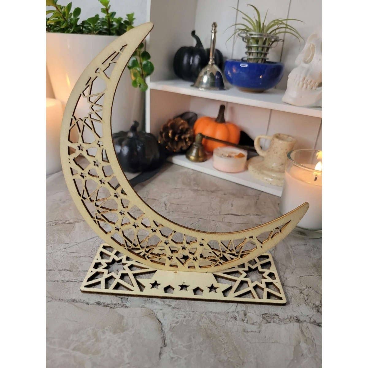 Crescent Moon Wooden Ornament