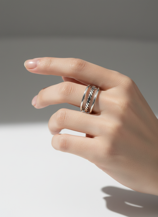 Sterling Silver Triple Adjustable Ring (Size 6)