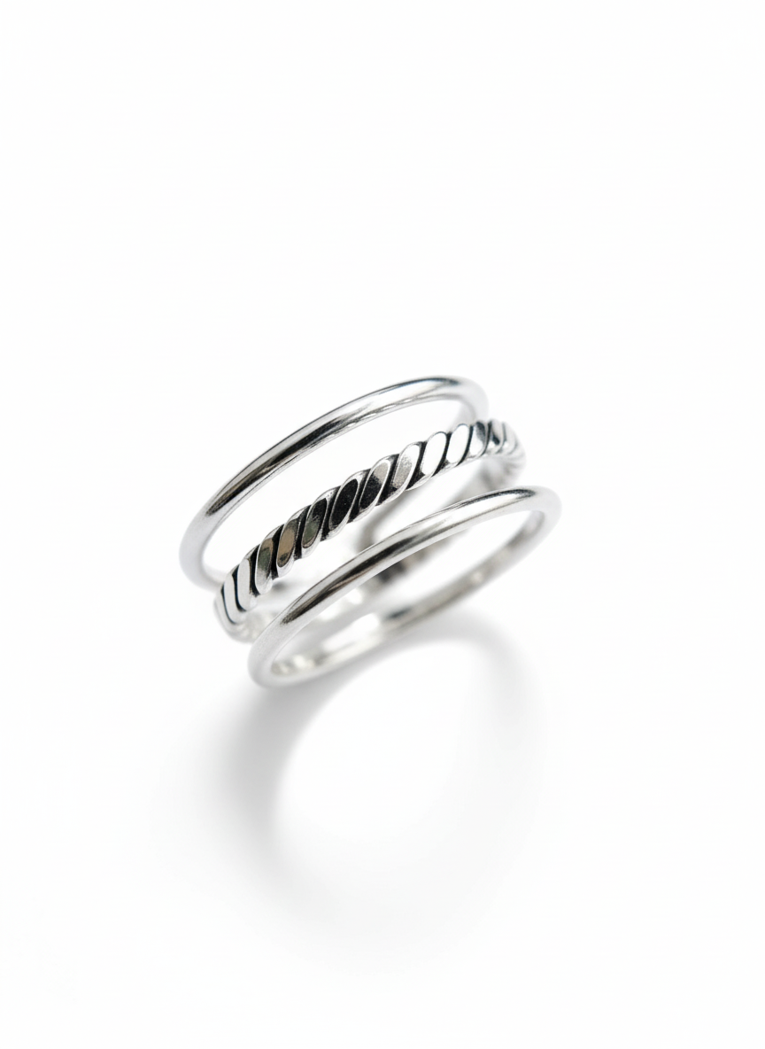 Sterling Silver Triple Adjustable Ring (Size 6)