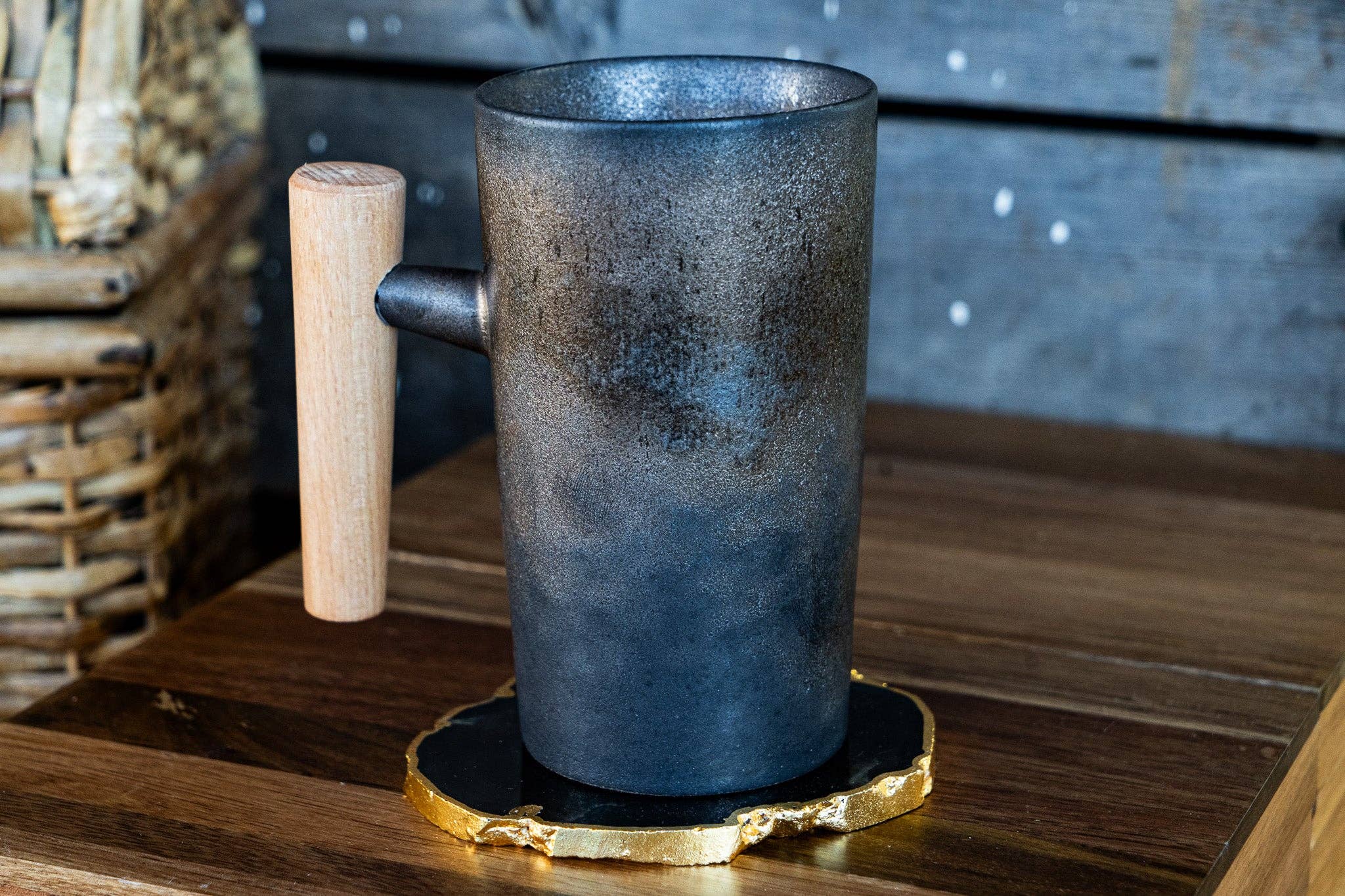 Mill Gap, VA 12 oz Earth Glaze Bronze Sheen Ceramic Mug w/wooden handle