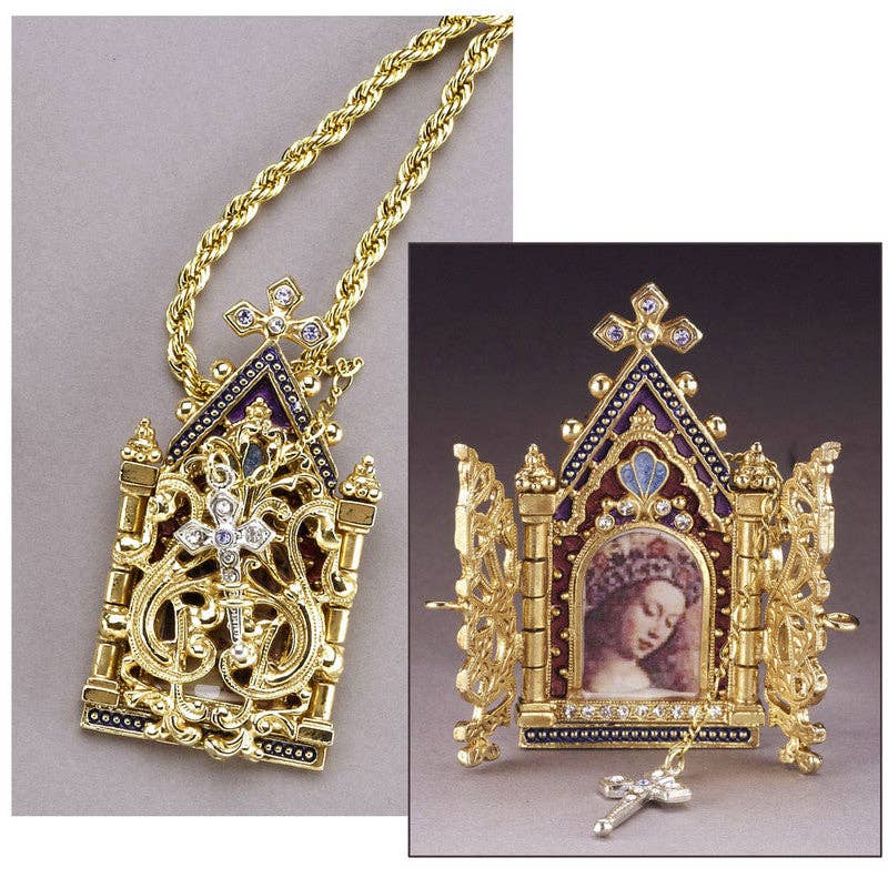 Virgin Mary Goddess Gates of Heaven Necklace (14K Gold Plated with Opening Pendant)