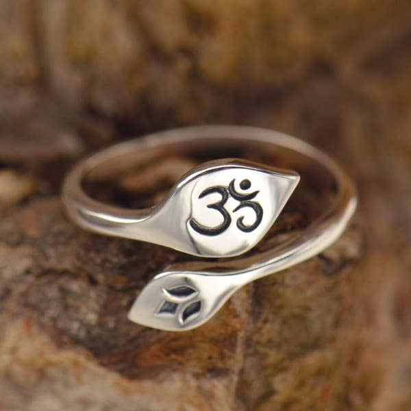 Sterling Silver Adjustable Lotus OM Ring