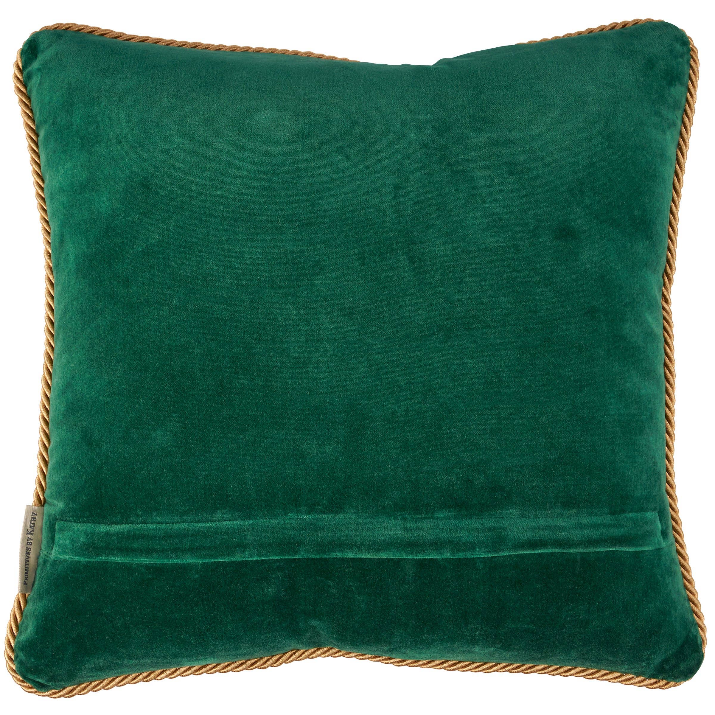 Green Velvet Rose Floral Throw Pillow