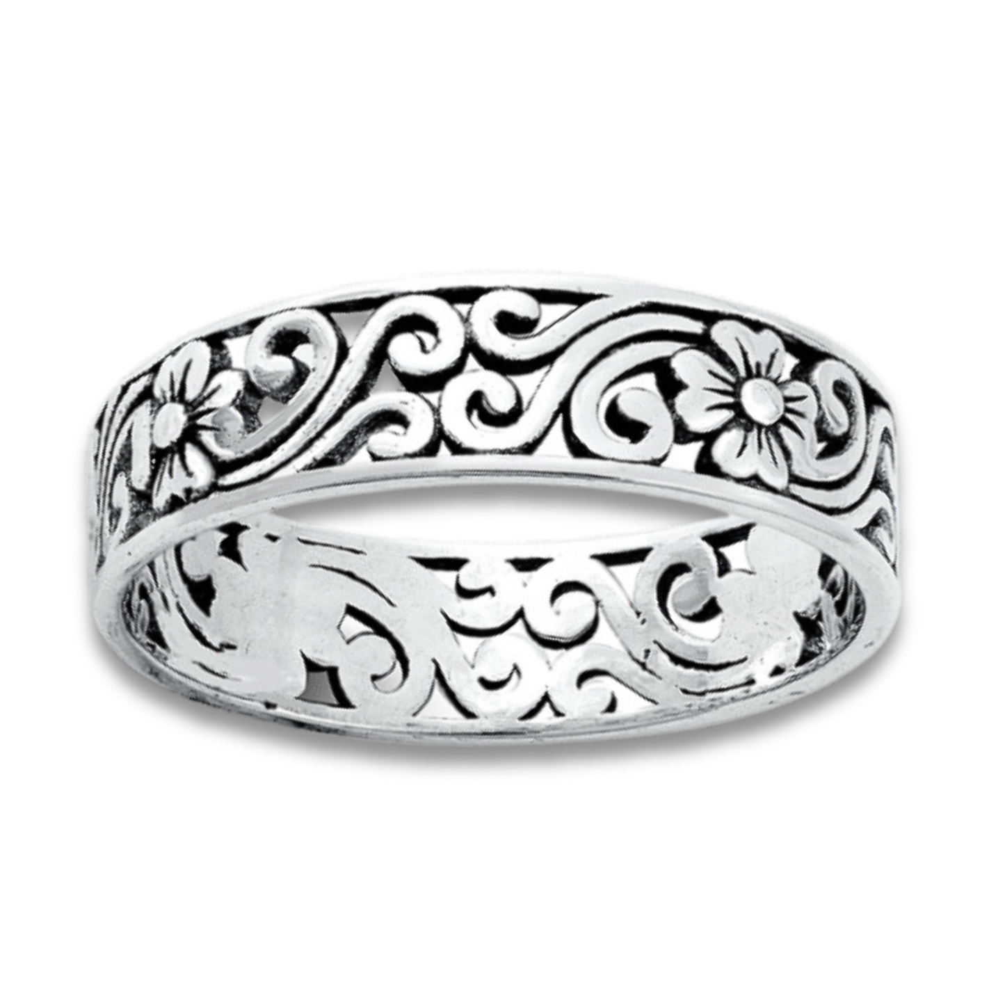 Silver Flower Filigree Band (Size 10)