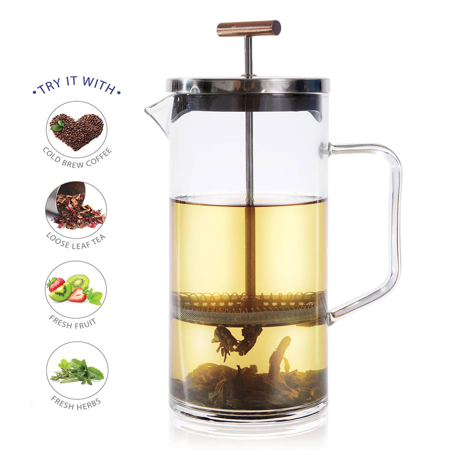 Tea Press With Copper Pull Handle - 34 OZ