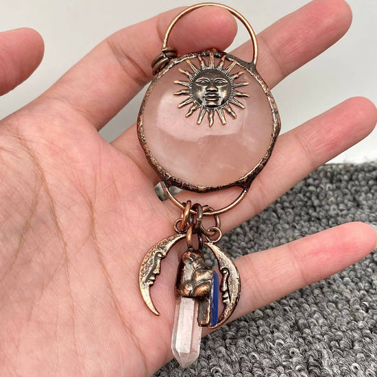Large Quartz Crystal Sun God Moon Pendant (3 inches)