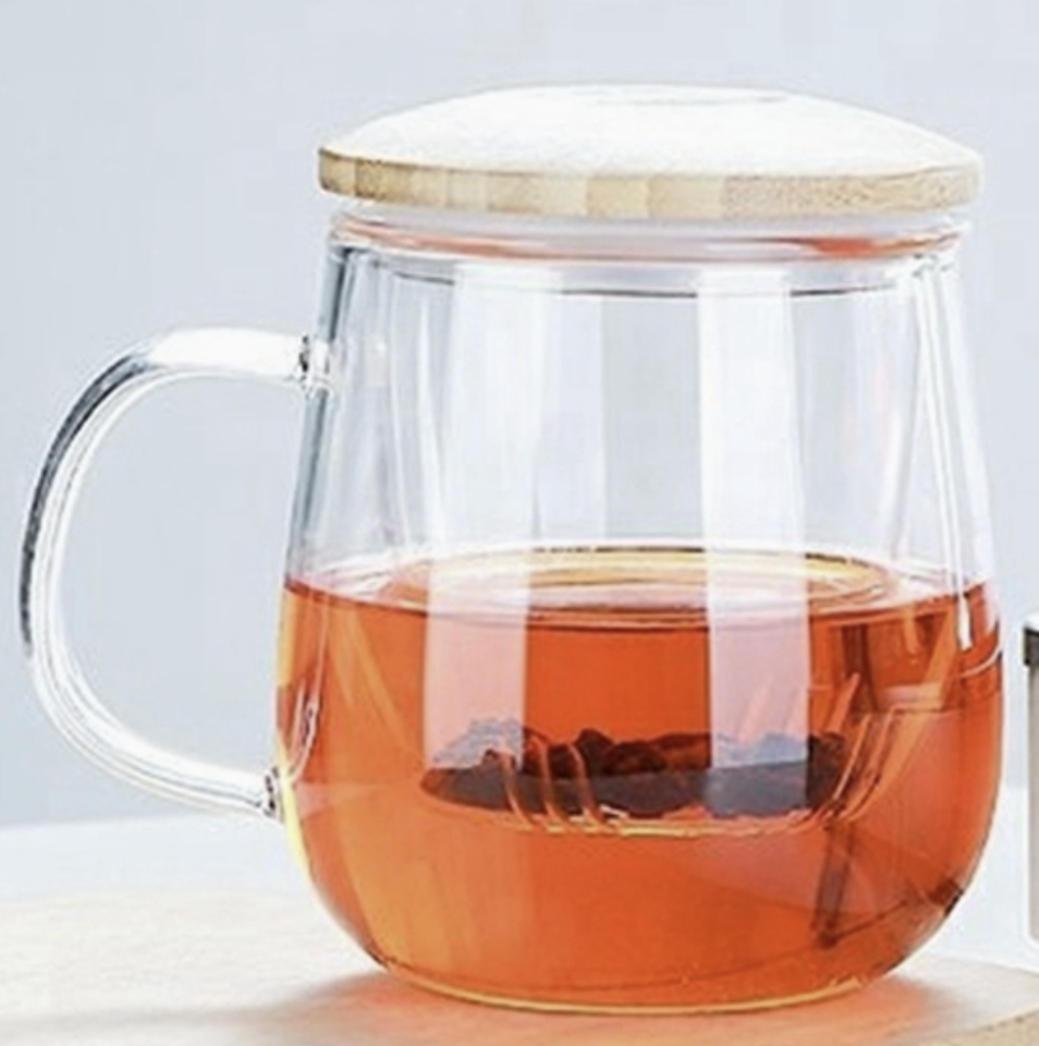 Glass Teacup with infuser (Bamboo lid included)